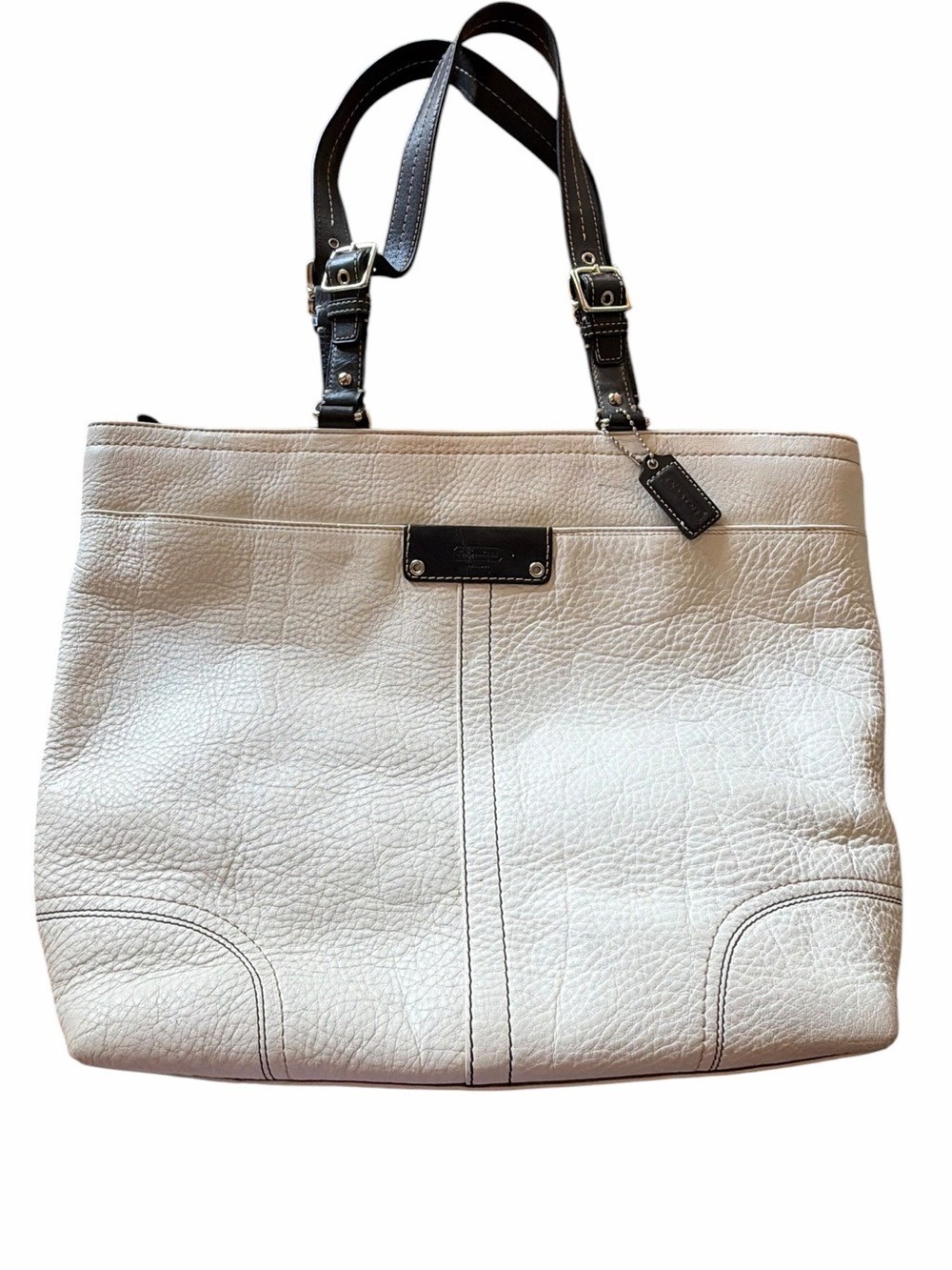 COACH White Off White Black Large Pebbled Leather Hamilton Tote F13083